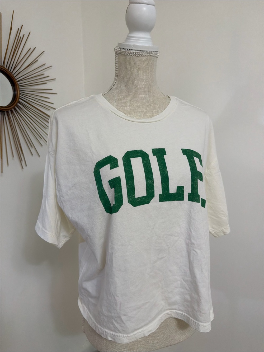 Oat Collective Golf Mineral Washed Cropped Tee Cream Women’s Size Large
